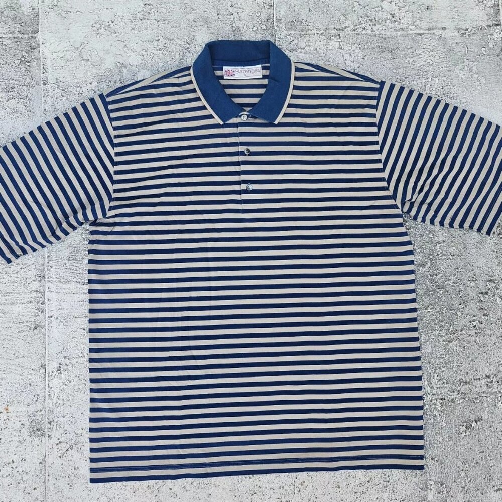 Slazenger Men Polo Tee Striped Blue/Gray T Shirt Short Sleeve Size XL Brand: Sl